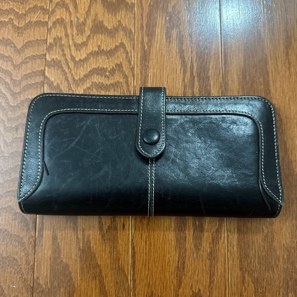 Vintage Long Black Leather Wallet